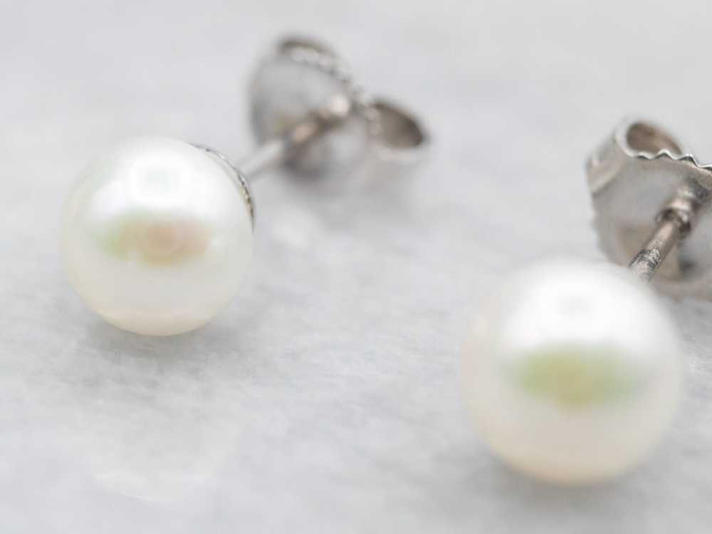 White Gold Saltwater Pearl Stud Earrings - image 3