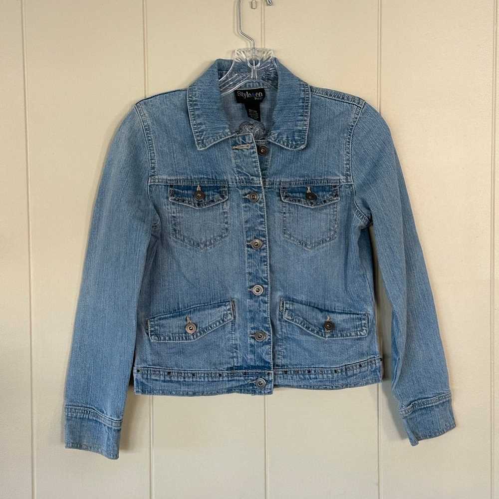 Style and Co. Petite Cropped Beaded Jean Jacket - image 1