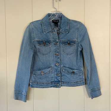 Style and Co. Petite Cropped Beaded Jean Jacket