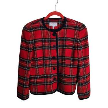 Talbots Vintage Red Classic Plaid Collarless Wool 