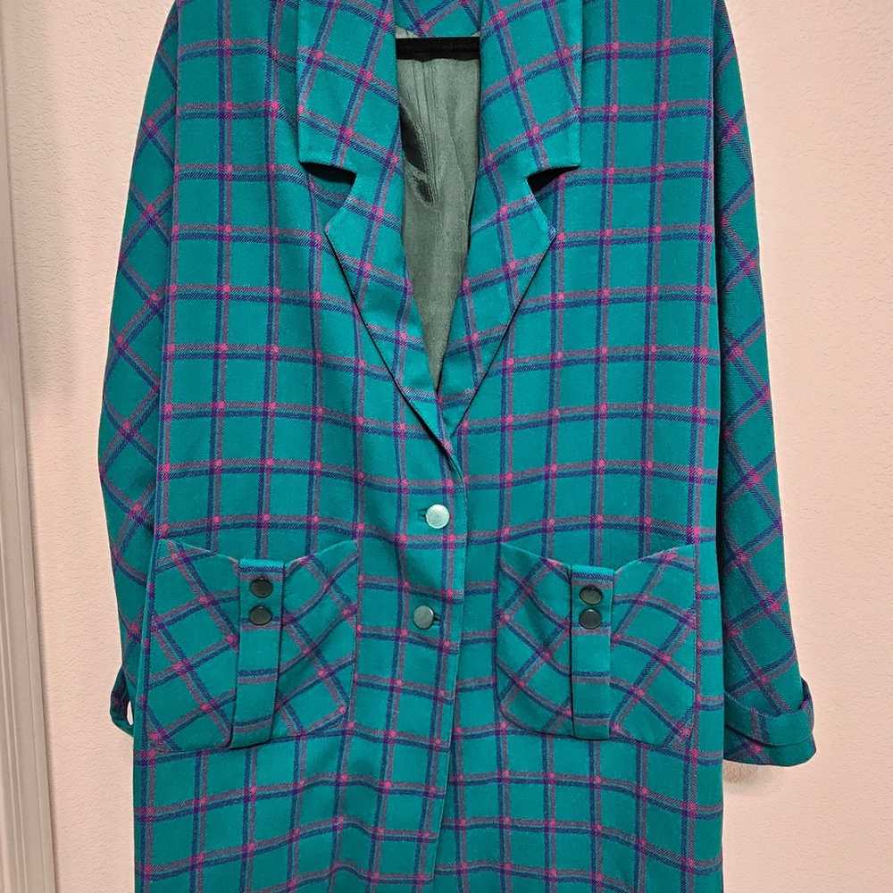 Green coat with pink and purple plaid - image 1