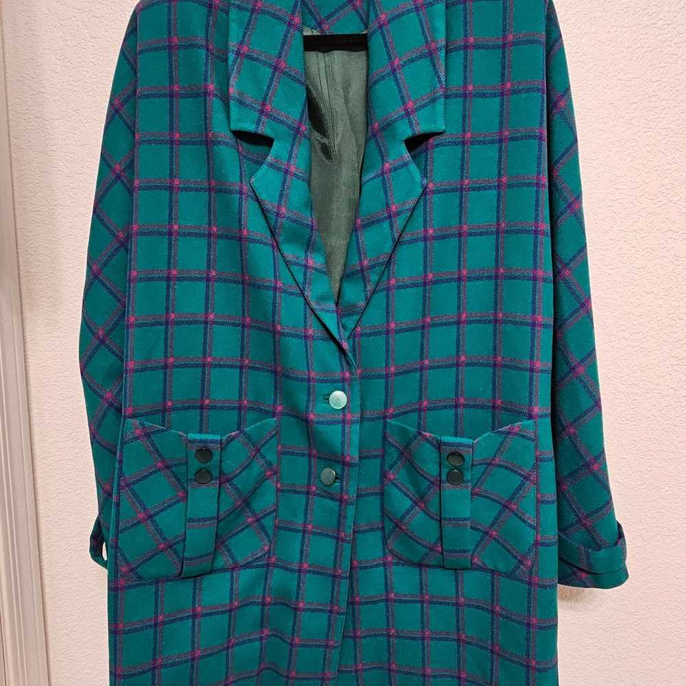 Green coat with pink and purple plaid - image 3