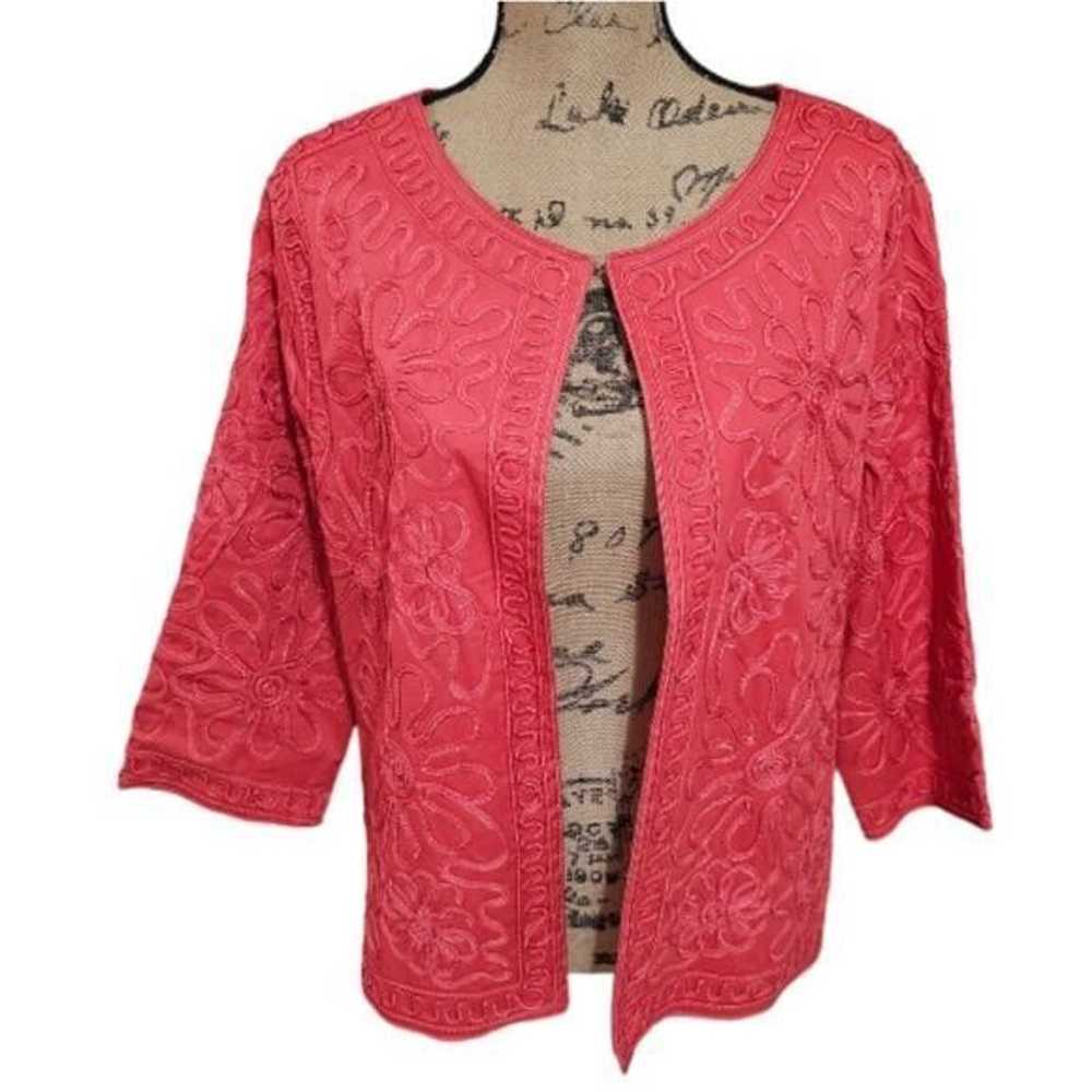 JONI B Vintage Coral Pink Mandarin Style Embroide… - image 1