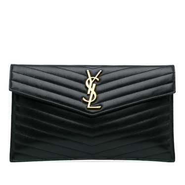 Black Saint Laurent Chevron Monogram Uptown Clutch