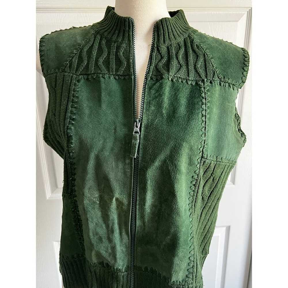 Vintage Ambra Green Leather Patchwork Vest Sz Pet… - image 11