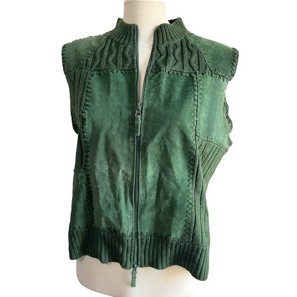 Vintage Ambra Green Leather Patchwork Vest Sz Pet… - image 1