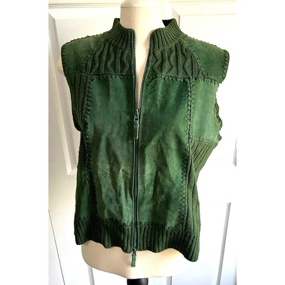 Vintage Ambra Green Leather Patchwork Vest Sz Pet… - image 5