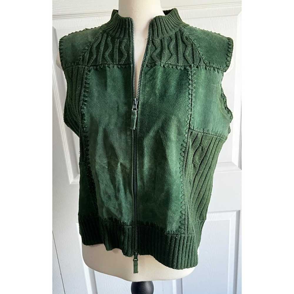 Vintage Ambra Green Leather Patchwork Vest Sz Pet… - image 8