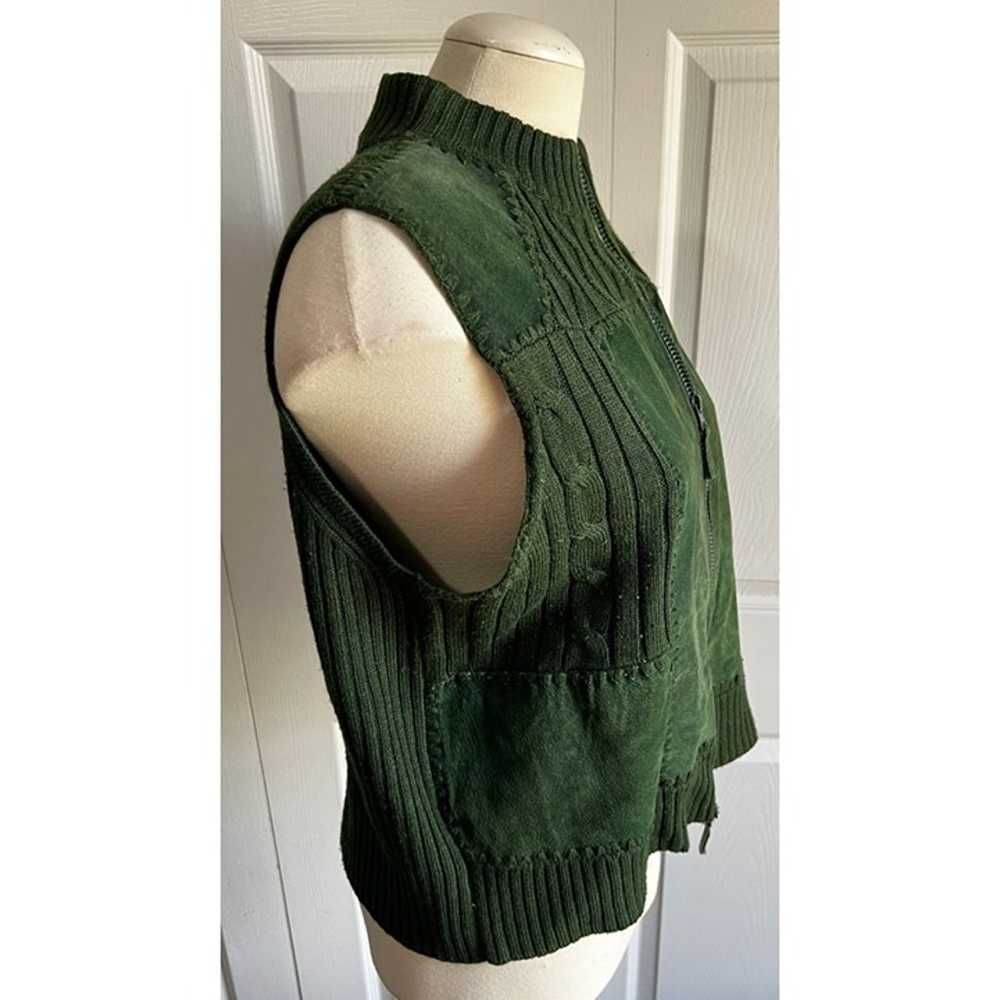 Vintage Ambra Green Leather Patchwork Vest Sz Pet… - image 9