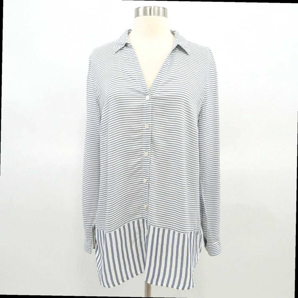 Vintage Striped Blue and White High Low Rayon Tun… - image 1