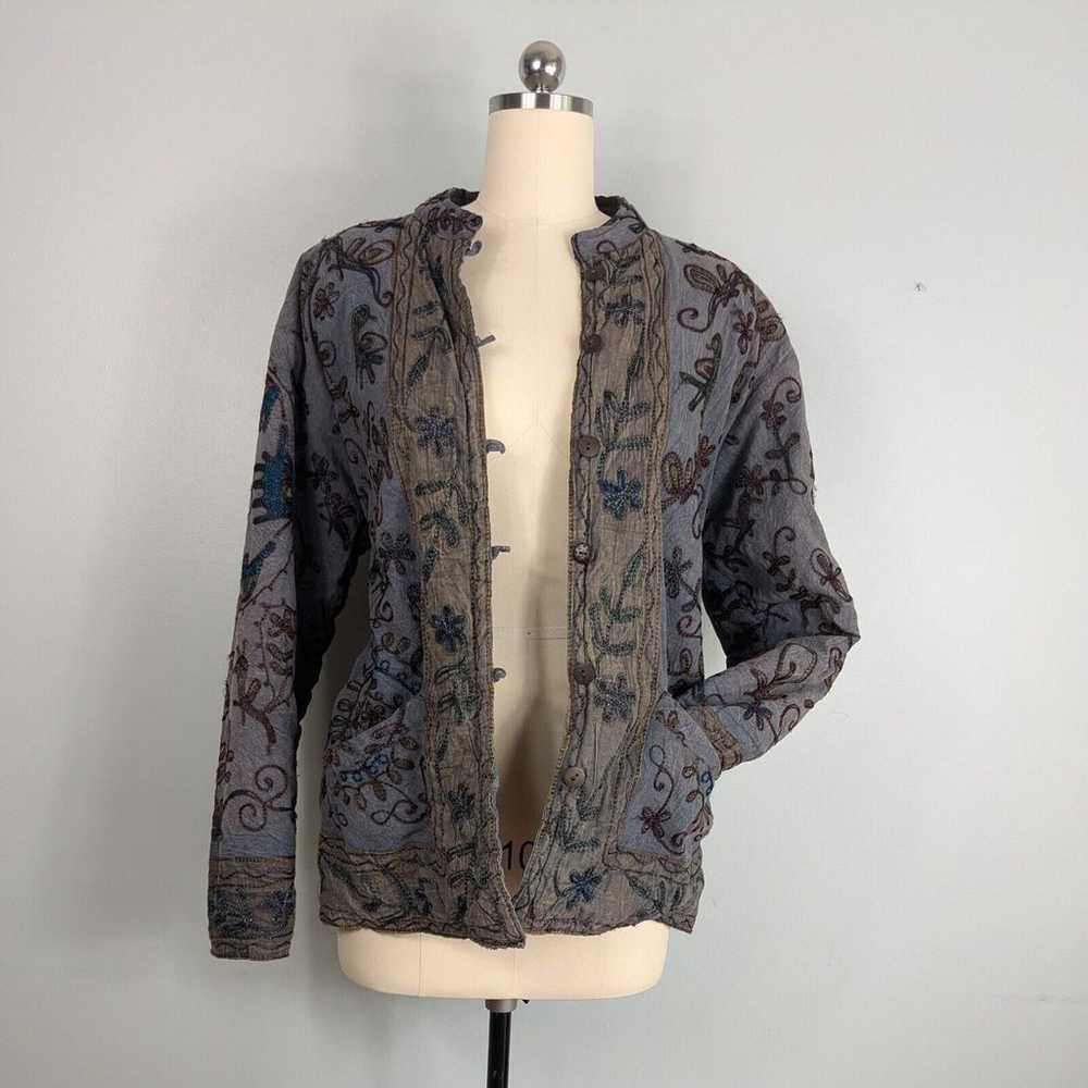 Vintage Quilted Jacket 90s Embroidered Boho Hippi… - image 1