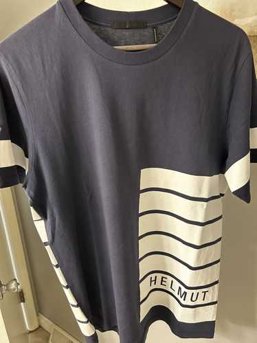 Helmut Lang Navy Blue Logo Stripe Tee