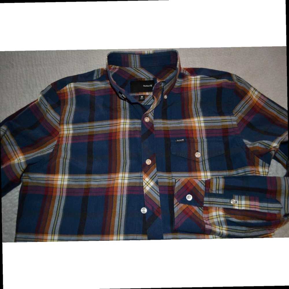 Hurley Classic Blue Plaid Cotton Medium Size Mens… - image 7