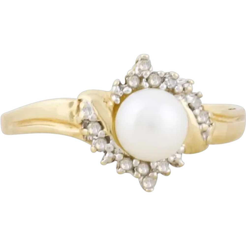 10k Yellow Gold Freshwater Pearl & Diamond Ring S… - image 1