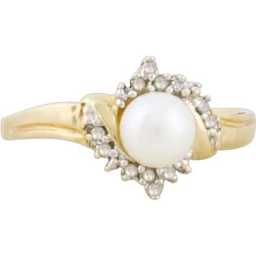 10k Yellow Gold Freshwater Pearl & Diamond Ring S… - image 1