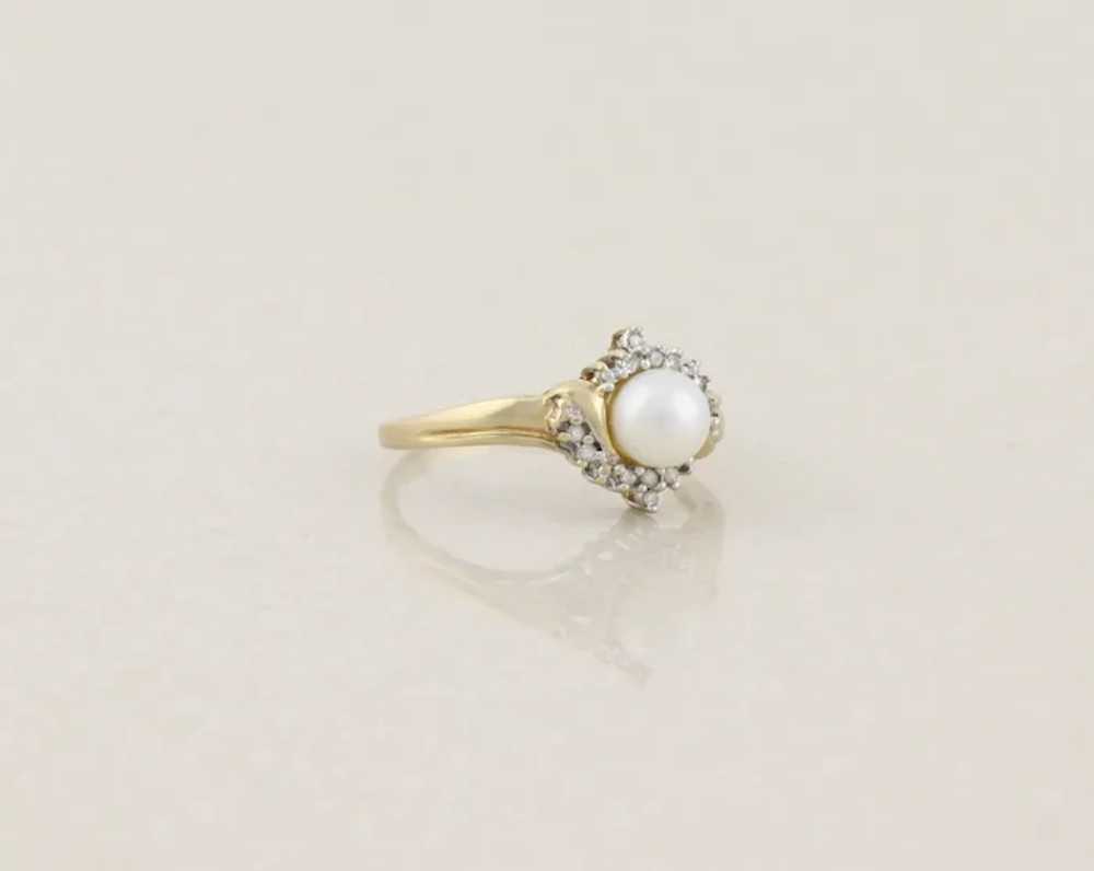 10k Yellow Gold Freshwater Pearl & Diamond Ring S… - image 4