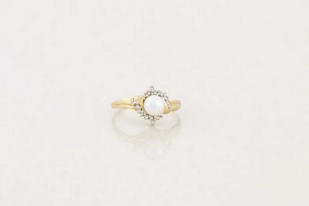 10k Yellow Gold Freshwater Pearl & Diamond Ring S… - image 5