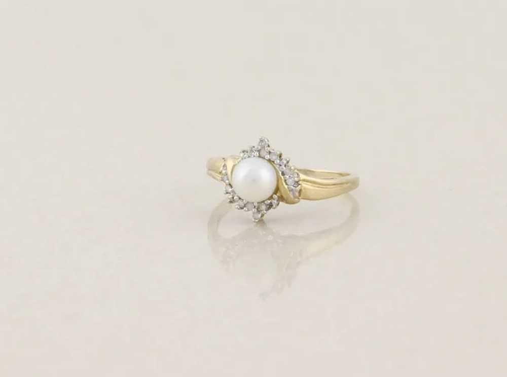 10k Yellow Gold Freshwater Pearl & Diamond Ring S… - image 6