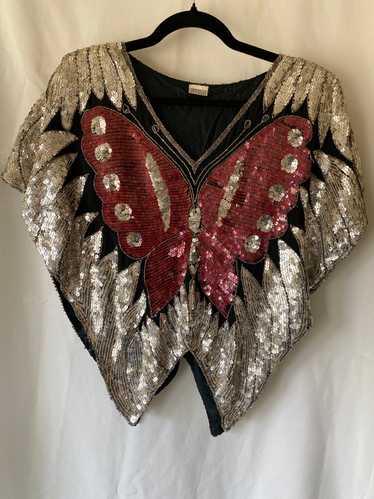 Vintage Silk Hand Beaded Butterfly Sequined Blouse