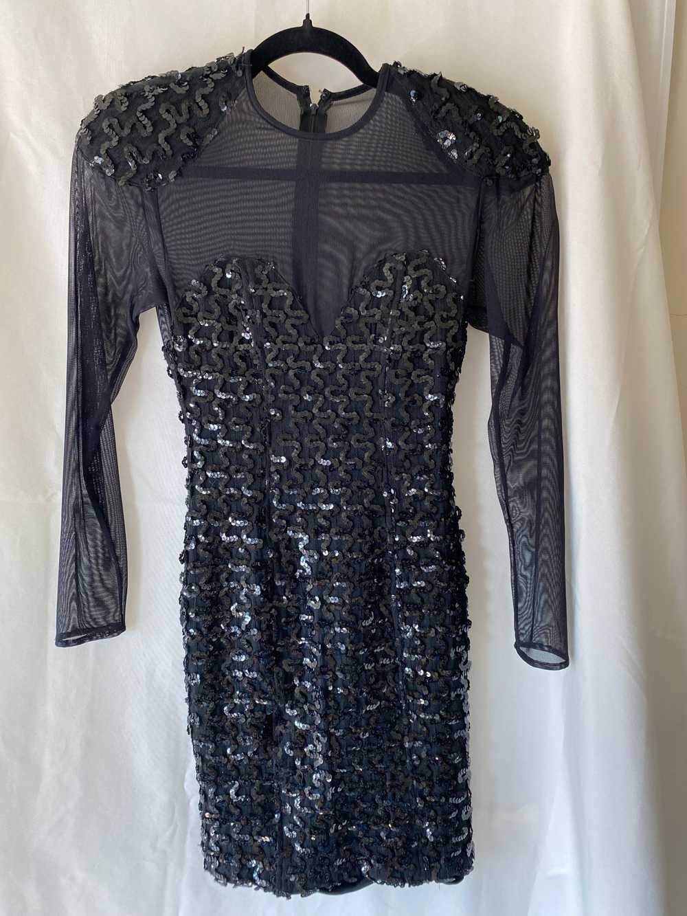 80s Betsy & Adam Black Long Sheer Sleeve Short Se… - image 1