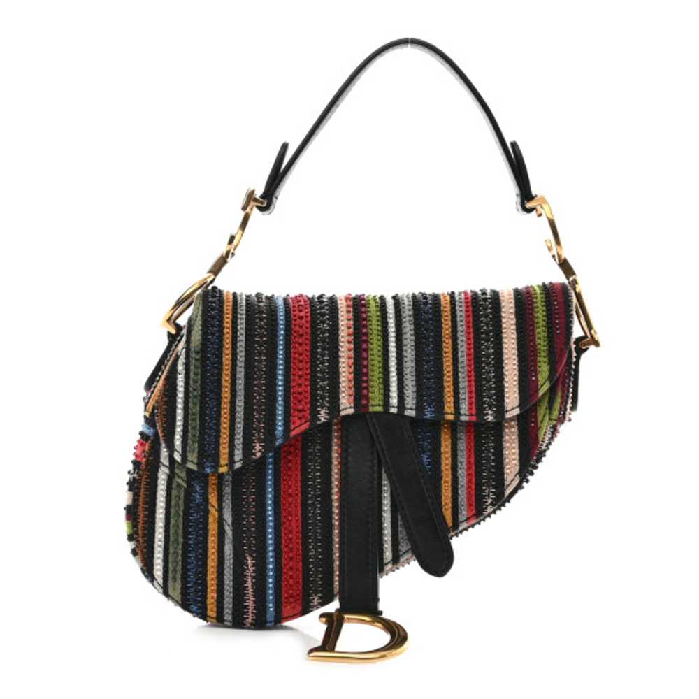 CHRISTIAN DIOR Canvas Embroidered Mini Saddle Bag… - image 1