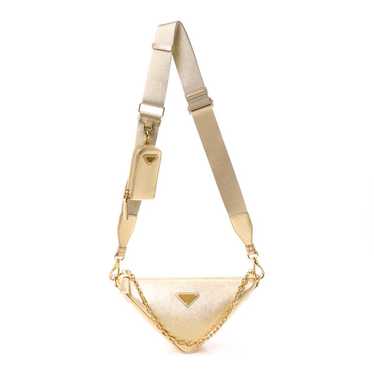 PRADA Saffiano Lux Triangle Shoulder Bag Platino