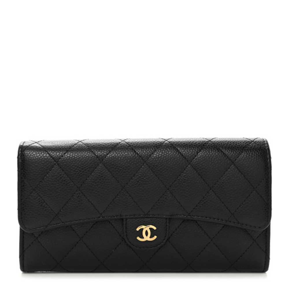 CHANEL Caviar Quilted Large Gusset Flap Wallet Bl… - image 1