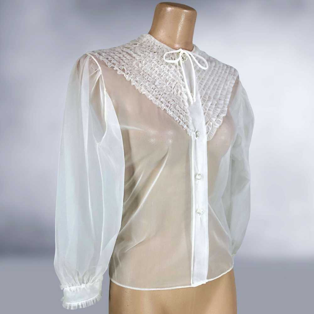 40s 50s Vintage Sheer White Ruffled Balloon Sleev… - image 1