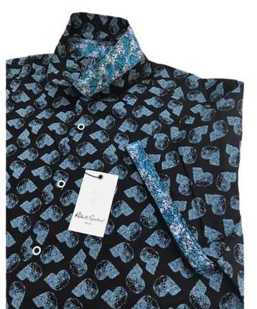 Robert Graham Black Teal Geometric Skull Short sl… - image 1