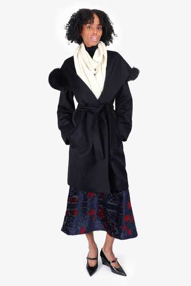 Max Mara Studio Black Cashmere Belted Coat with Fa