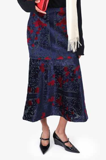 Yigal Azrouel Navy/Red Velvet Embellished Midi Ski