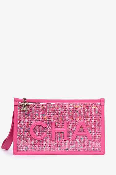 Pre-Loved Chanel™ 2018 Pink Tweed/PVC 'CHA-NEL' Wr