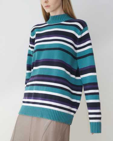 Teal Stripe Mock Neck Sweater