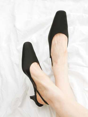 Black Satin Sling Back Kitten Heels