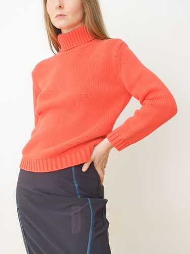 Coral Chunky Knit Turtleneck Sweater