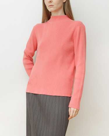 Coral Pink Ribbed Knit Mock Neck Sweater