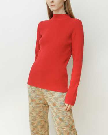 Red Ribbed Mock Neck Sweater