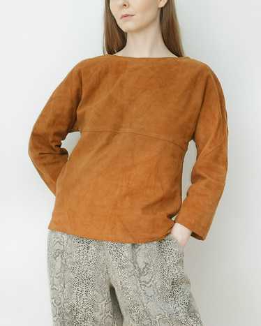 Cognac Leather Suede Blouse