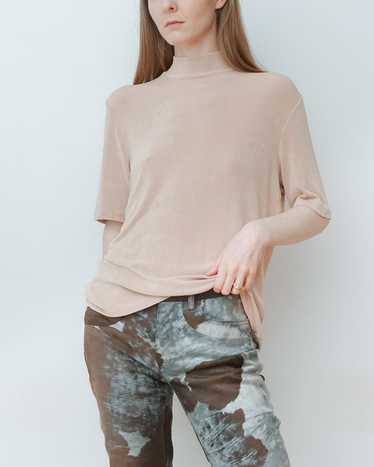 Beige Slinky Mock Neck Blouse