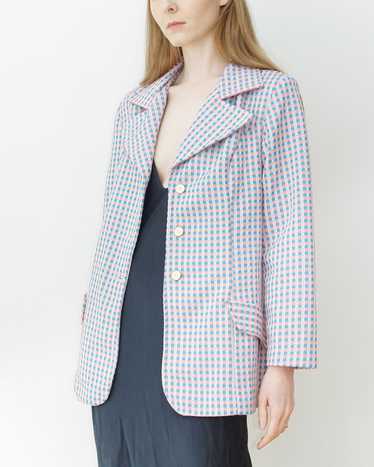 70s Blue and Pink Gingham Plaid Jacket