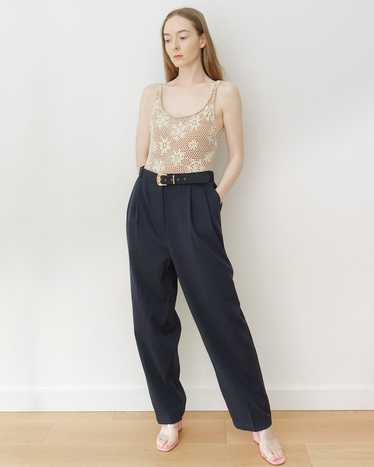 Navy Belted Pleat Trousers