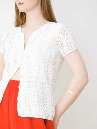 White Crochet Knit Button Up Blouse