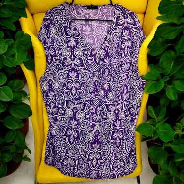 Chaps CHAPS Women's Paisley Purple V-Neck Blouse 3