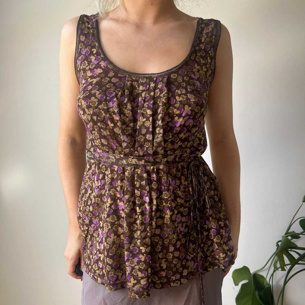 Liu Jo Floral Cami Top - Medium Brown Viscose - image 1