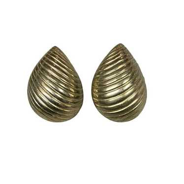 Other Vintage Signed TAT Gold Tone Ribbed Clip-On… - image 1