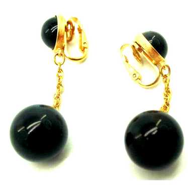 Other Vintage Trifari Black Acrylic Ball Drop Earr