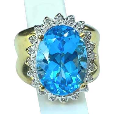 London Blue Oval Topaz 14K Yellow Gold Diamond Ri… - image 1