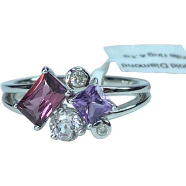 18 Karat Diamond Aquamarine Amethyst gemstone rin… - image 1