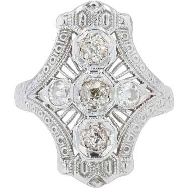 Antique Edwardian Filigree Old Mine Cut Diamond En