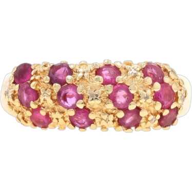 Yellow Gold Ruby Diamond Band - 14k Round 1.24ctw… - image 1